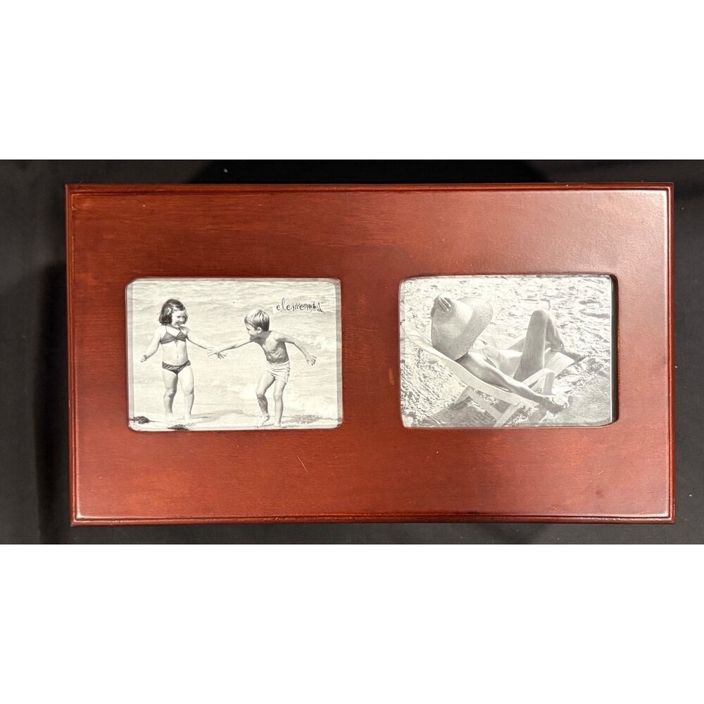 Photo Storage Chest Walnut Finish Dual Openings Decorative Organizer Holds 100 - Picture 7 of 14